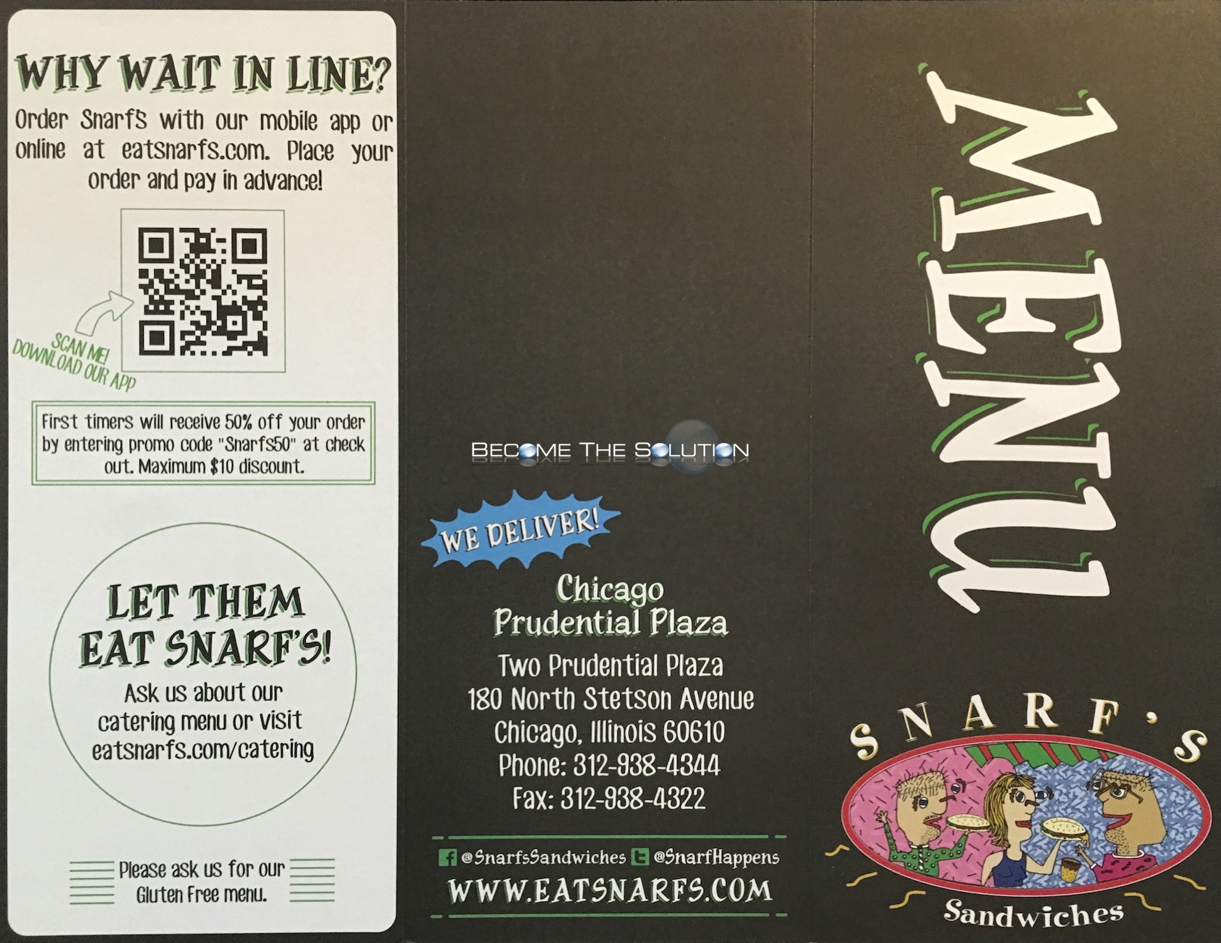 Snarfs Sandwiches Carry Out Menu Chicago (Scanned Menu With Prices)